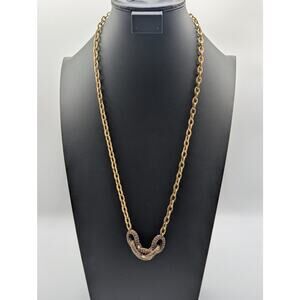 J. Crew Brown Crystal Encrusted Interlocking Link Toggle Clasp 30" Necklace